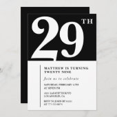 Black 29th birthday invitation Elegant Chic Simple 招待状 (正面/裏面)