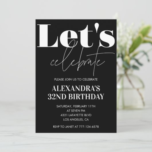 Black 32nd birthday invitations Bold Typography 招待状 (スタンド正面)