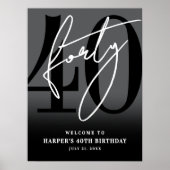 Black 40th Birthday Party Welcome Sign ポスター (正面)