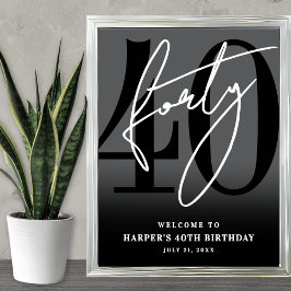Black 40th Birthday Party Welcome Sign ポスター