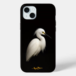 Black 4 Luxe, Elegant Snowy Egret iPhone 15 Miniケース
