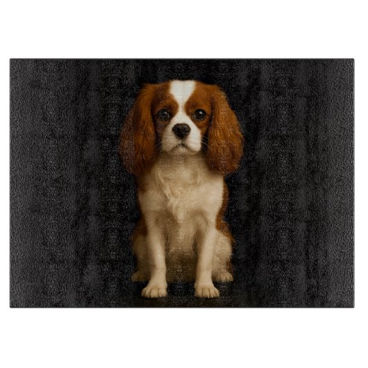 Black 4 Luxe Glass board Cavalier Spaniel カッティングボード (正面)