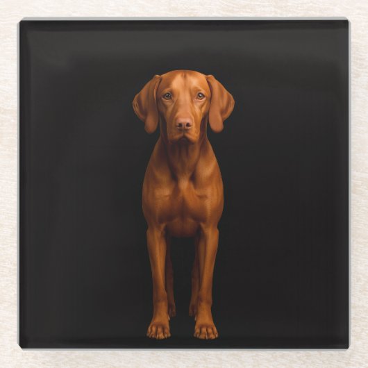 Black 4 Luxe Glass coaster, Agile Vizsla Dog ガラスコースター (正面)