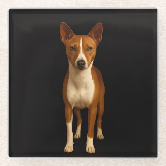 Black 4 Luxe Glass coaster, Classy Basenji Dog ガラスコースター (正面)