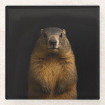 Black 4 Luxe Glass coaster, Fluffy Marmot