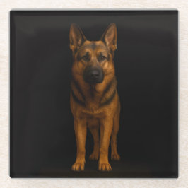Black 4 Luxe Glass coaster, German Shepherd Dog ガラスコースター