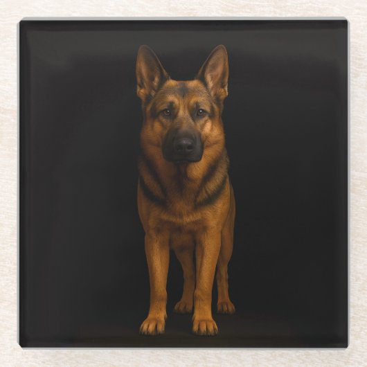 Black 4 Luxe Glass coaster, German Shepherd Dog ガラスコースター (正面)