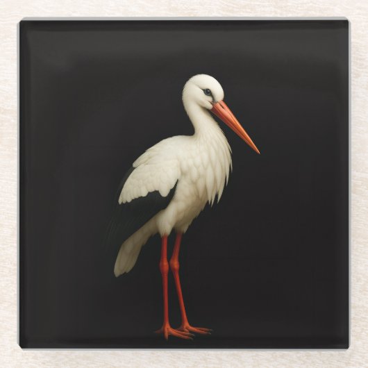 Black 4 Luxe Glass coaster, Graceful Stork ガラスコースター (正面)