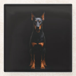Black 4 Luxe Glass coaster, Guardian Doberman Dog ガラスコースター