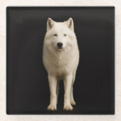 Black 4 Luxe Glass coaster, Ivory Arctic Wolf ガラスコースター (正面)