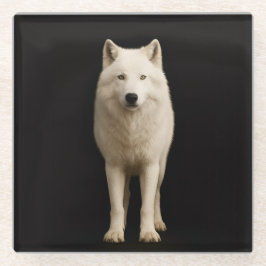 Black 4 Luxe Glass coaster, Ivory Arctic Wolf ガラスコースター