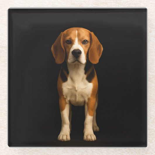 Black 4 Luxe Glass coaster, Kind Beagle ガラスコースター (正面)