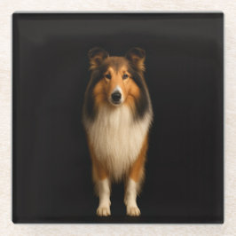 Black 4 Luxe Glass coaster, Loyal Collie Dog ガラスコースター