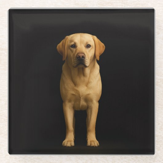 Black 4 Luxe Glass coaster, Minimalist Labrador ガラスコースター (正面)
