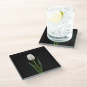 Black 4 Luxe Glass coaster, Pearl White Tulip ガラスコースター (アングル)