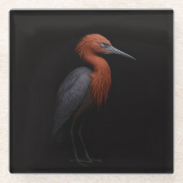 Black 4 Luxe Glass coaster, Reddish Egret ガラスコースター