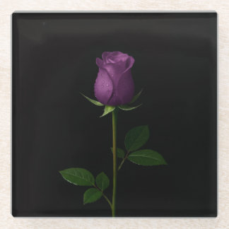 Black 4 Luxe Glass coaster, Royal Violet Rose ガラスコースター