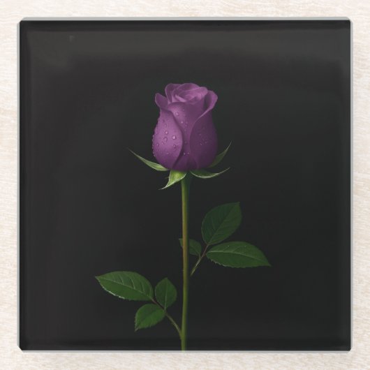 Black 4 Luxe Glass coaster, Royal Violet Rose ガラスコースター (正面)