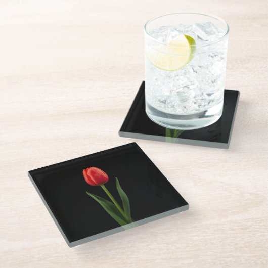 Black 4 Luxe Glass coaster, Ruby Red Tulip ガラスコースター (アングル)