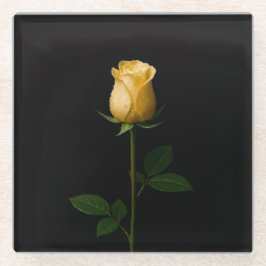 Black 4 Luxe Glass coaster, Sunlit Yellow Rose ガラスコースター