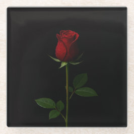 Black 4 Luxe Glass coaster, Velvet Red Rose ガラスコースター