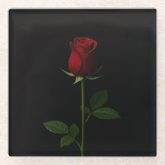 Black 4 Luxe Glass coaster, Velvet Red Rose ガラスコースター (正面)
