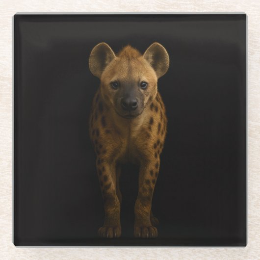 Black 4 Luxe Glass coaster, Wild Spotted Hyena ガラスコースター (正面)