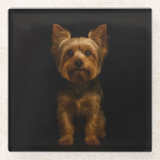 Black 4 Luxe Glass coaster, Yorkshire Terrier ガラスコースター (正面)