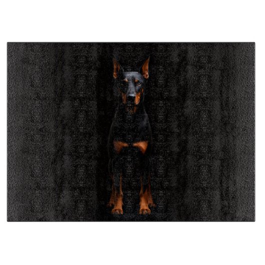 Black 4 Luxe Glass cutting board Guardian Doberman カッティングボード (正面)
