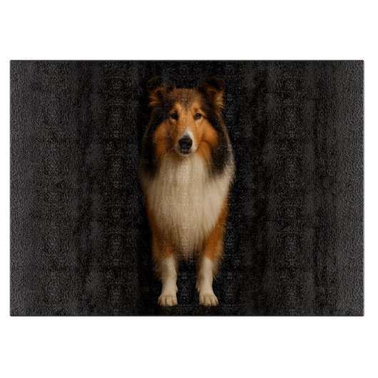 Black 4 Luxe Glass cutting board Loyal Collie Dog カッティングボード (正面)