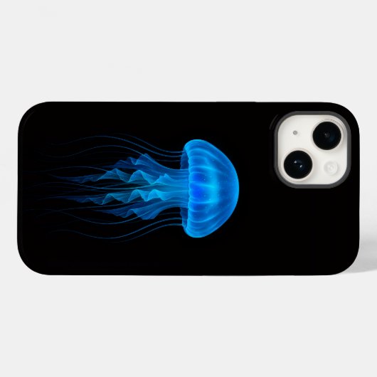 Black 4 Luxe iPhone 14 Mate, Neon Blue Jellyfish Case-Mate iPhoneケース (裏面 (横))