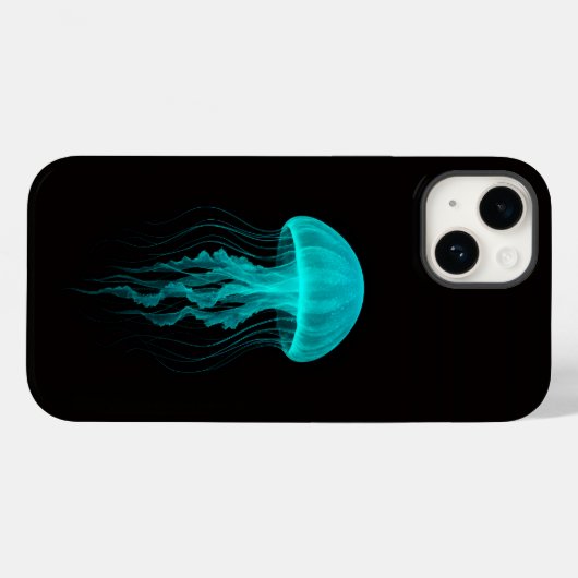 Black 4 Luxe iPhone 14 Mate, Neon Green Jellyfish Case-Mate iPhoneケース (裏面 (横))