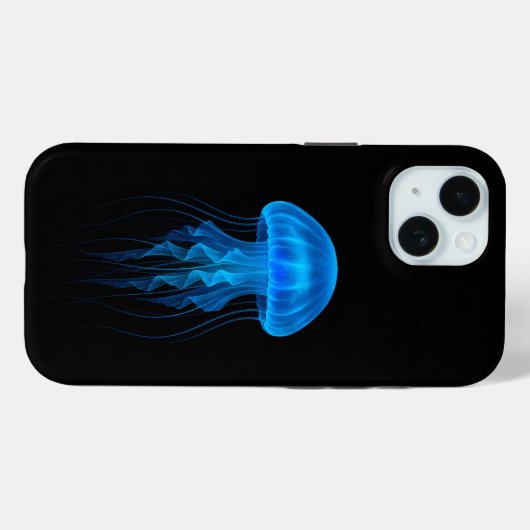 Black 4 Luxe iPhone 15 Mate, Neon Blue Jellyfish Case-Mate iPhoneケース (裏面 (横))