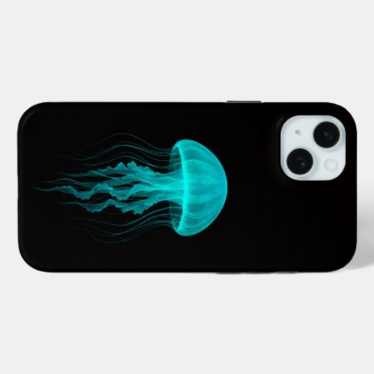 Black 4 Luxe iPhone 15 Plus, Green Jellyfish Case-Mate iPhoneケース (裏面 (横))