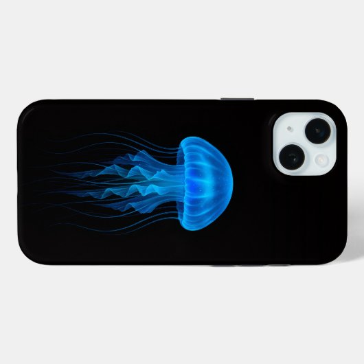 Black 4 Luxe iPhone 15 Plus, Neon Blue Jellyfish Case-Mate iPhoneケース (裏面 (横))
