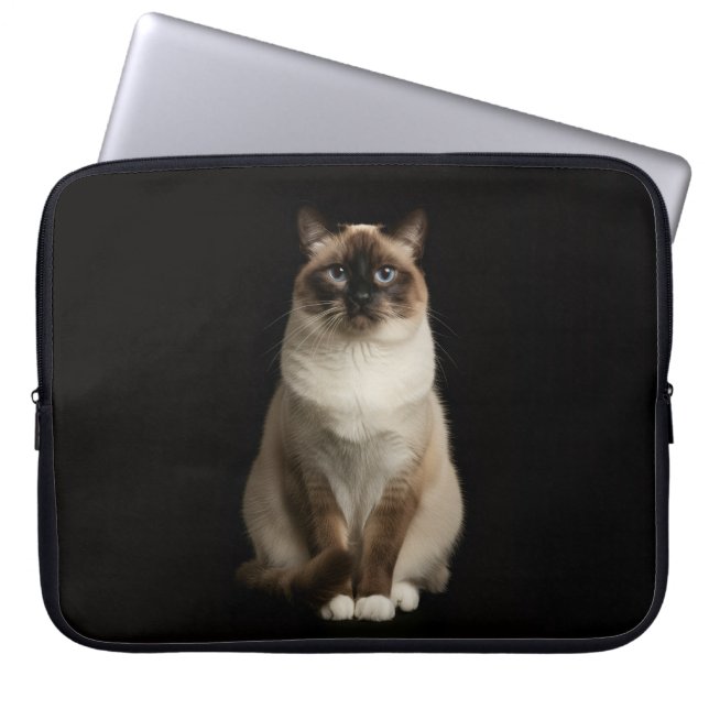 Black 4 Luxe Laptop Sleeve, Birmanese Cat ラップトップスリーブ (正面)