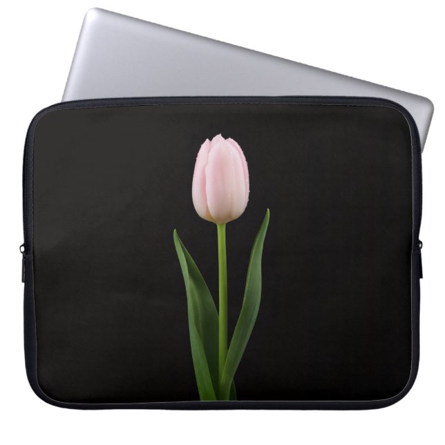 Black 4 Luxe Laptop Sleeve, Blush Pink Tulip ラップトップスリーブ (正面)