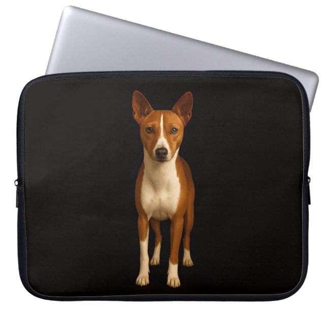 Black 4 Luxe Laptop Sleeve, Classy Basenji Dog ラップトップスリーブ (正面)