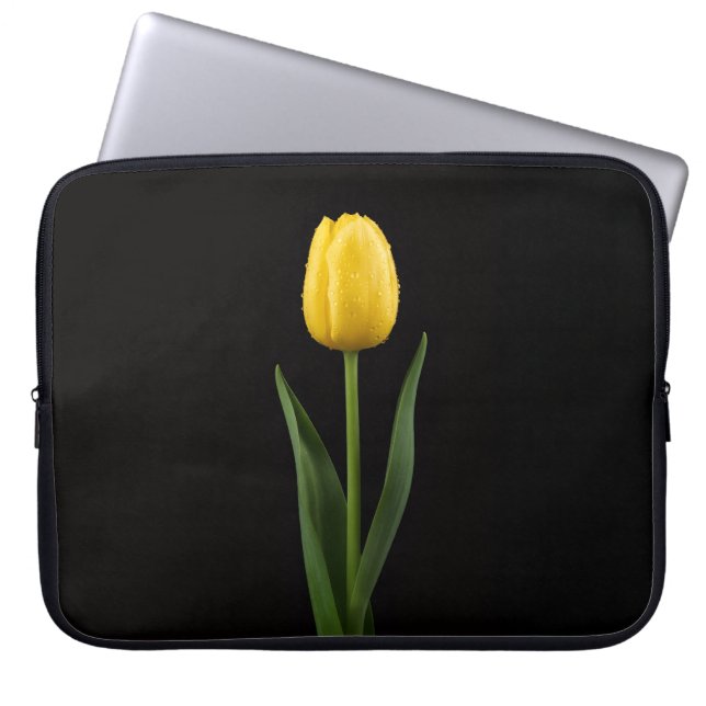 Black 4 Luxe Laptop Sleeve, Golden Yellow Tulip ラップトップスリーブ (正面)