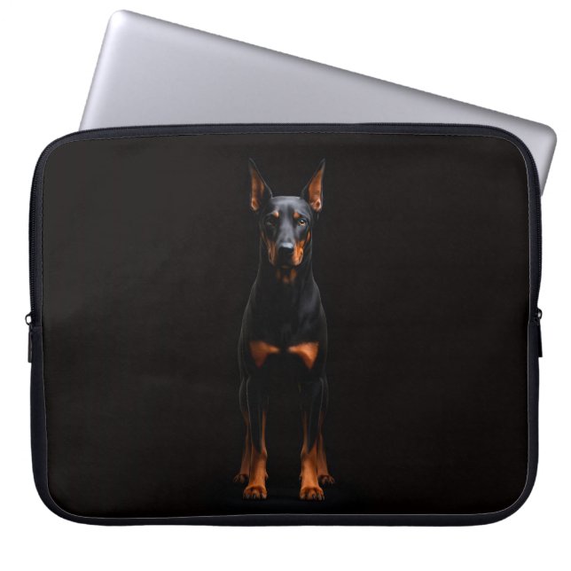 Black 4 Luxe Laptop Sleeve, Guardian Doberman Dog ラップトップスリーブ (正面)
