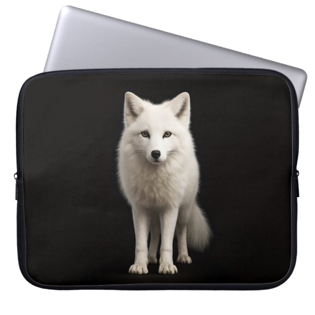 Black 4 Luxe Laptop Sleeve, Ivory Arctic Fox ラップトップスリーブ (正面)