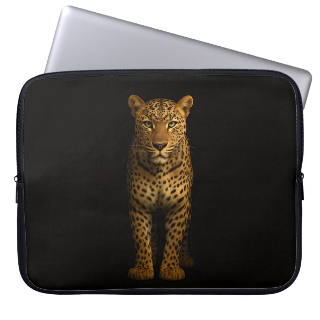Black 4 Luxe Laptop Sleeve, Majestic Leopard ラップトップスリーブ (正面)