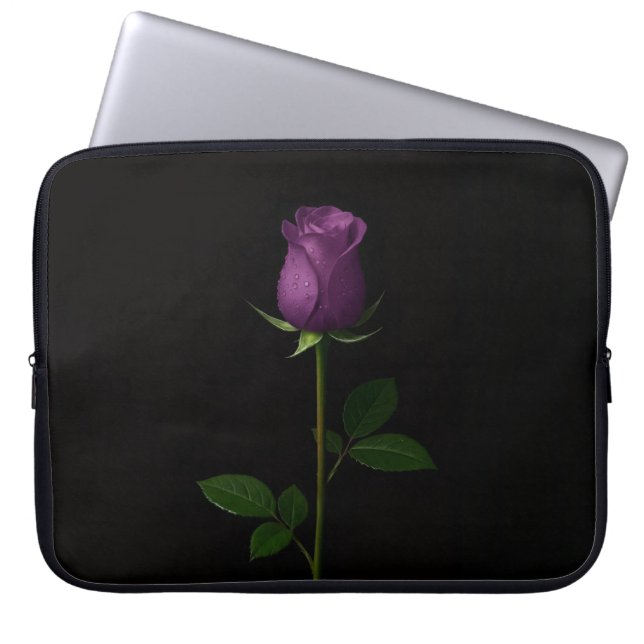 Black 4 Luxe Laptop Sleeve, Royal Violet Rose ラップトップスリーブ (正面)