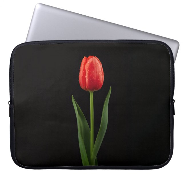 Black 4 Luxe Laptop Sleeve, Ruby Red Tulip ラップトップスリーブ (正面)