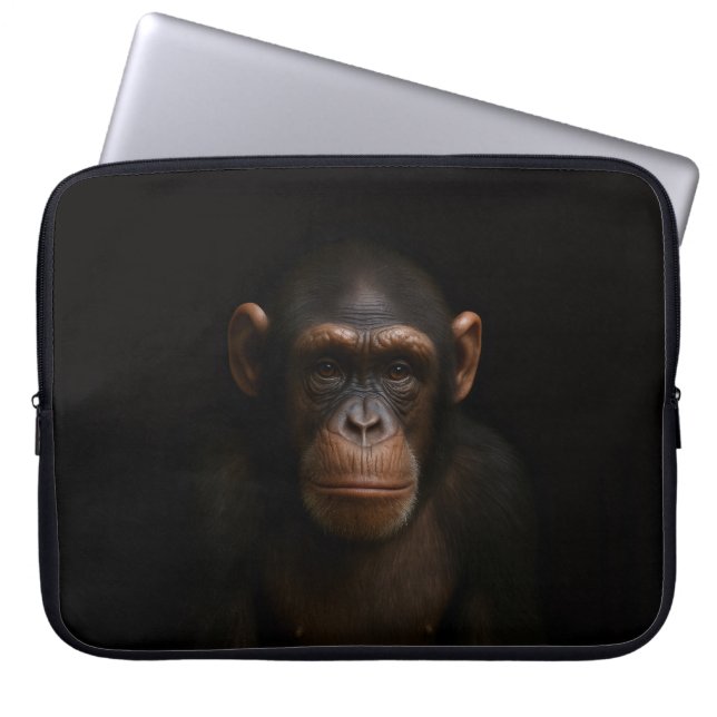Black 4 Luxe Laptop Sleeve, Serene Chimpanzee ラップトップスリーブ (正面)