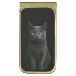 Black 4 Luxe Money Clip with Russian Blue Cat ゴールド マネークリップ