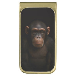 Black 4 Luxe Money Clip with Serene Chimpanzee ゴールド マネークリップ