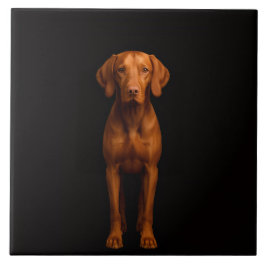 Black 4 Luxe Tile with Agile Vizsla Dog タイル