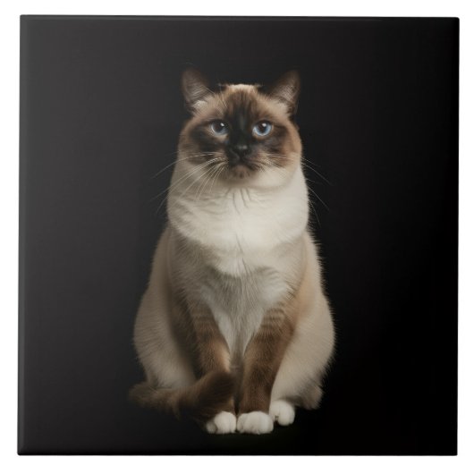 Black 4 Luxe Tile with Birmanese Cat タイル (正面)