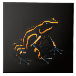 Black 4 Luxe Tile with Black Orange Tropical Frog タイル
